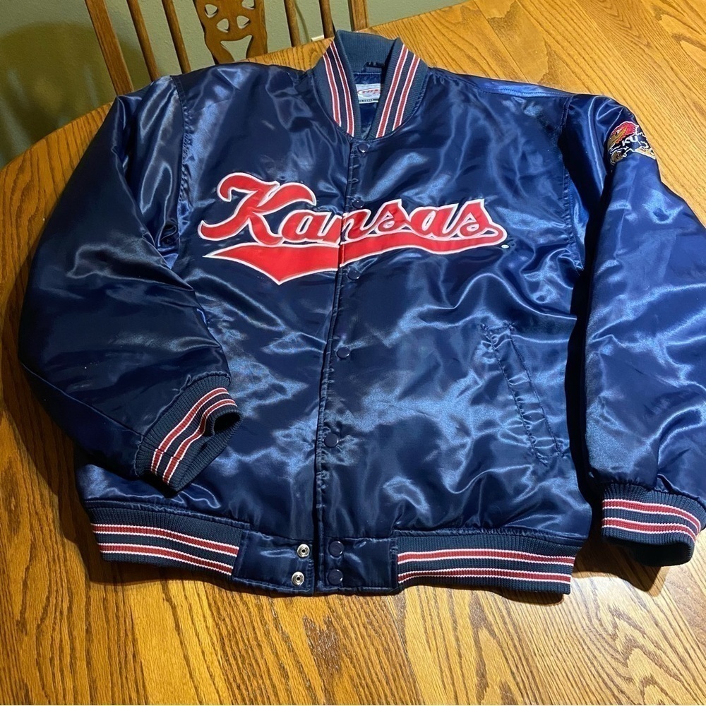 Kansas Jayhawks Chalk Line Button Up Puffer Coat Size Large Vintage Extreme Fanz